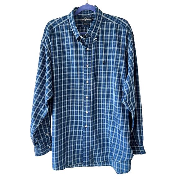 Vintage Ralph Lauren Blaire Flannel Shirt Blue Plaid Size Extra Large Utility - Picture 1 of 7